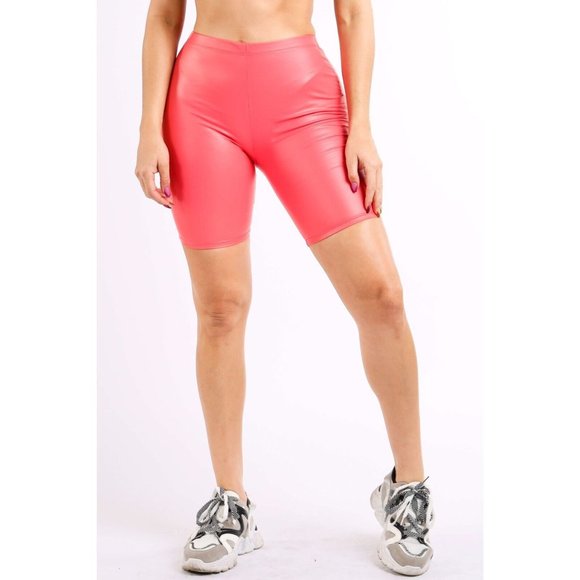 Boutique Pants - Women's Sexy Satin PU Elastic Waist Solid Biker Shorts Gym Home Daily Multicolor